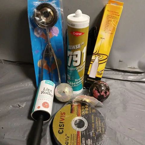 APPROXIMATELY 20 ASSORTED HOUSEHOLD ITEMS TO INCLUDE CISVIS CUTTING WHEEL, DOWSIL 791 WEATHERPROOF SEALANT, LINT ROLLER, ETC