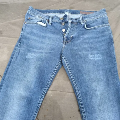 ALL SAINTS DENIM JEANS, BLUE, BUTTON-FLY, MID-WASH SIZE 30