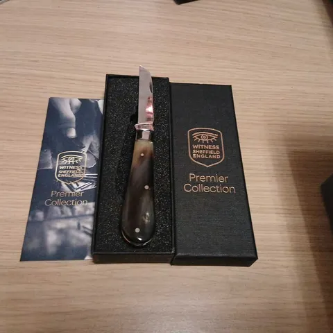 WITNESS SHEFFIELD PREMIER COLLECTION FOLDING KNIFE – MARBLE BROWN HANDLE