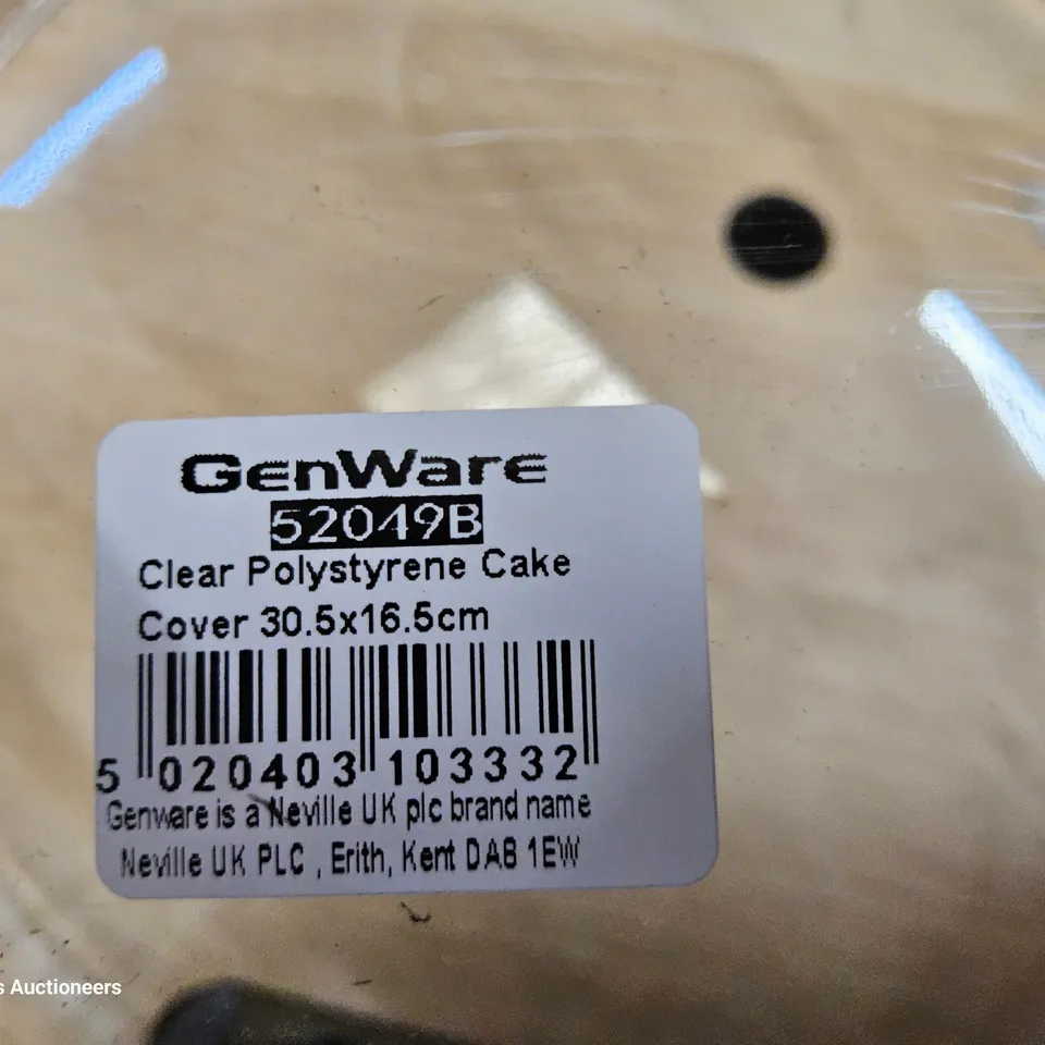 THREE CASES CONTAINING 6 × GENWARE CLEAR POLYESTER CAKE COVERS, 1000 × 96mm DOME LIDS & 250 × BREWDOG WHITE HOPPY MEAL BOXES.