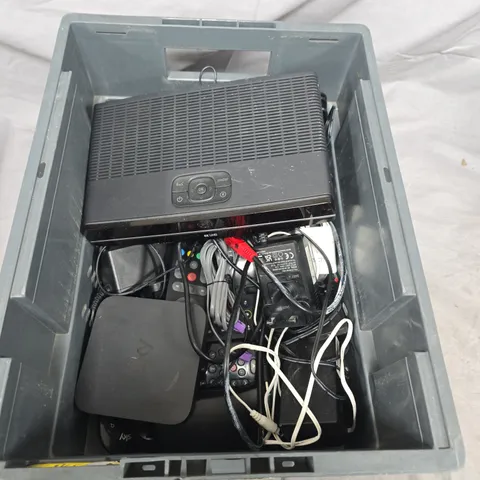 APPROXIMATELY 10 ASSORTED ELECTRICAL PRODUCTS TO INCLUDE , PLUGS , SKY BOXES , TV REMOTE'S , ETC 