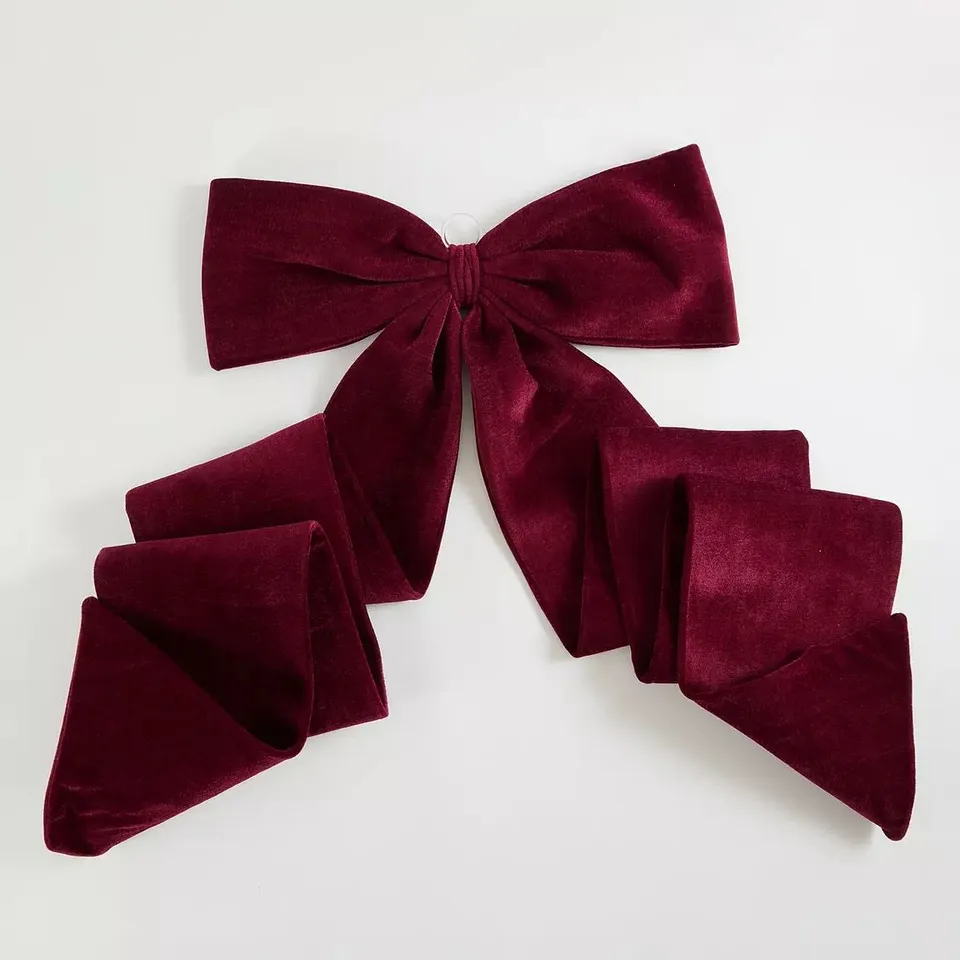 DARK RED VELVET BOW CHRISTMAS TREE TOPPER WITH CLIP - 185 CM 
