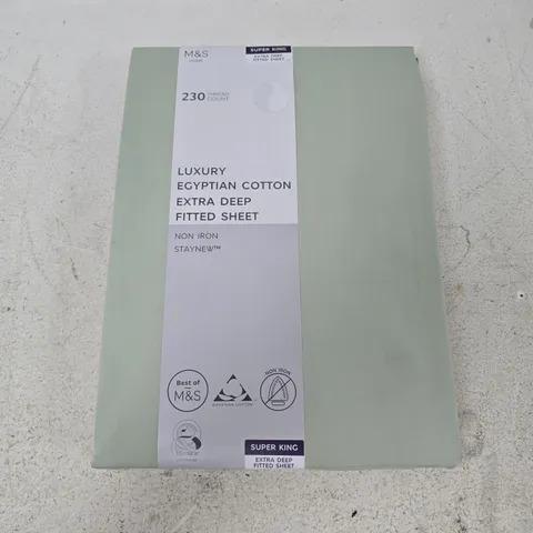 M&S LUXURY EGYPTIAN COTTON EXTRA DEEP FITTED SHEET IN SAGE - SUPER KING