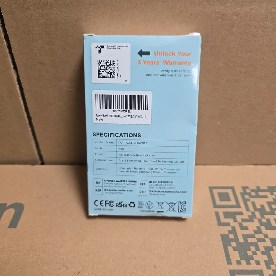 SEALED N18 PORTABLE CHARGER WITH BUILT IN CABLE - 10,000MAH