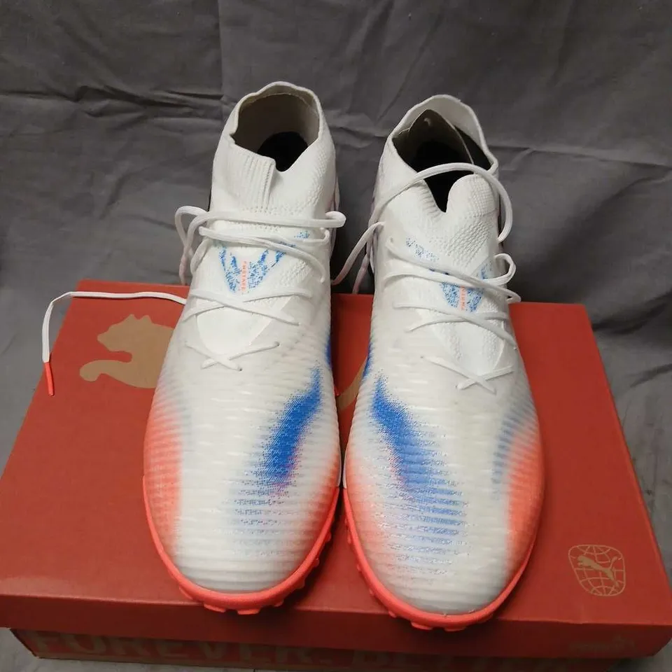 PUMA FUTURE 8 PRO CAGE TRAINERS – WHITE/BLUE/ORANGE ACCENTS – UK 11