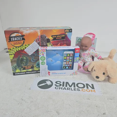 APPROXIMATELY 8 ASSORTED TOYS & GAMES PRODUCTS TO INCLUDE TOTALLY TRACKS DINO, ELC BABY DOLL, ADDO DOG TEDDY, ETC
