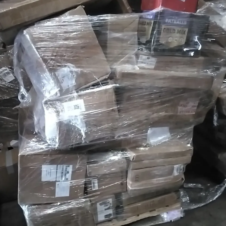 PALLET CONTAINING ASSORTED PRODUCTS INCLUDING TV STAND,STEERING KNUCKLE,NO MESS FAT BALLS,AIR FRYER AND OTHER ASSORTED ITEMS...
