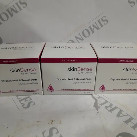 3 X SKINSENSE GLYCOLIC PEEL AND REVEAL PADS - 30PCS