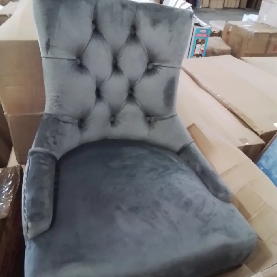 BOXED PAIR OF VERONA UPHOLSTERED DINING CHAIRS GREY VELVET