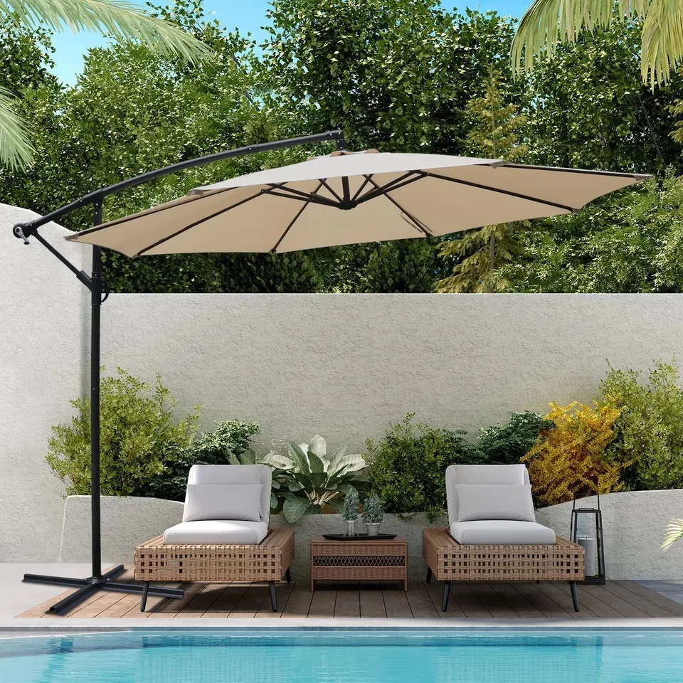 BOXED 3M BANANA PARASOL GARDEN CANTILEVER SUN SHADE CANOPY PATIO OUTDOOR UMBRELLA BASE