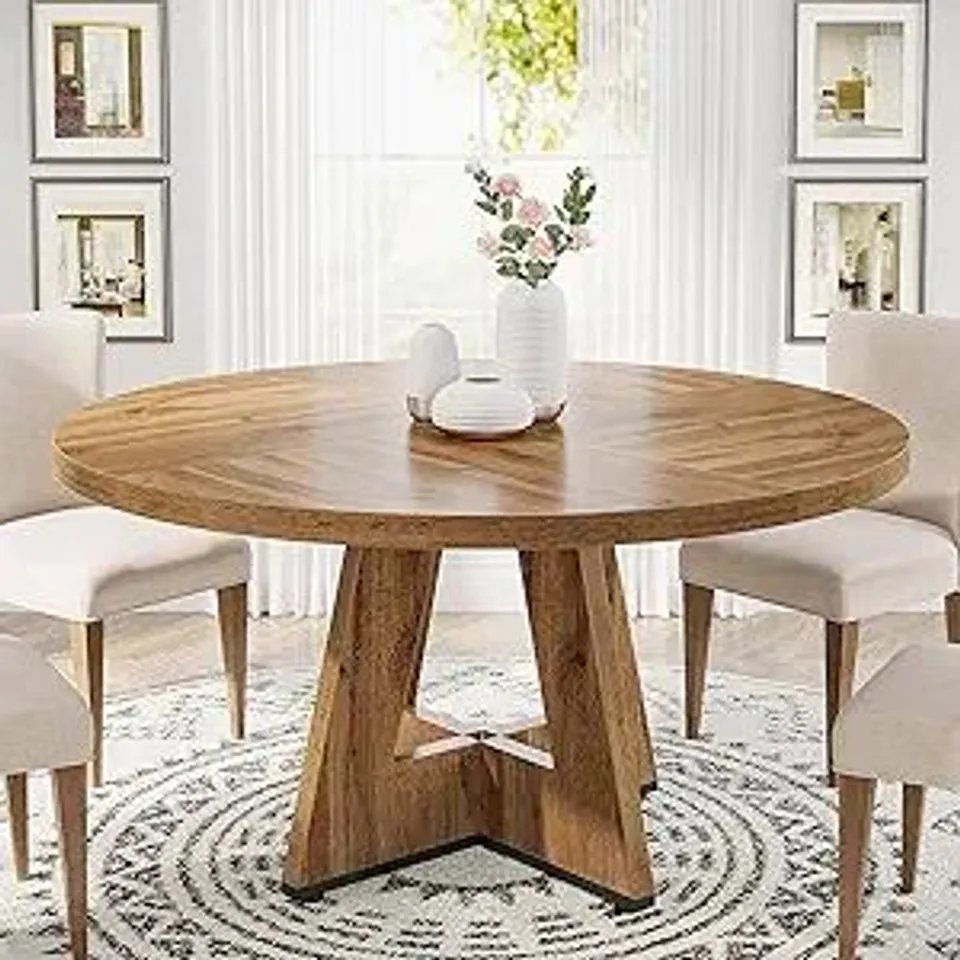 BOXED TRIBESIGNS 47 INCH ROUND DINING TABLE, BURLYWOOD
