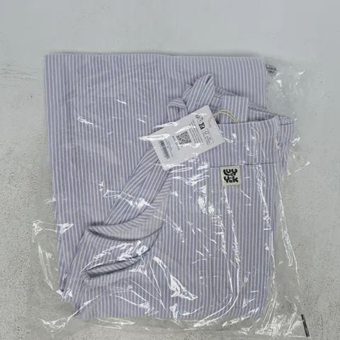 BAGGED LUCY & YAK ORGANIC COTTON CHULA DUNGAREES IN LILAC HICKORY STRIPE SIZE 10R