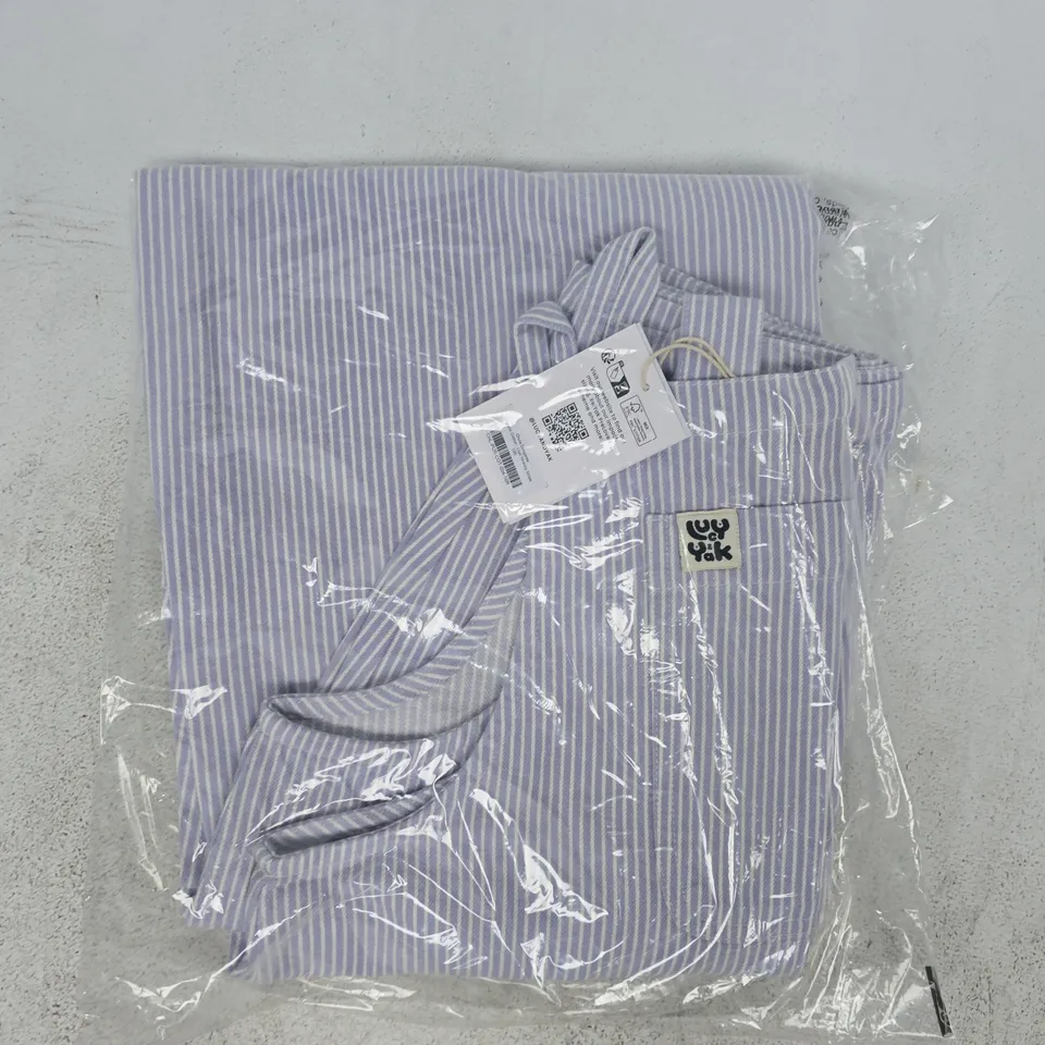 BAGGED LUCY & YAK ORGANIC COTTON CHULA DUNGAREES IN LILAC HICKORY STRIPE SIZE 10R