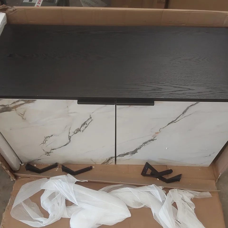 BOXED DANETTI WINSLOW COMPACT SIDEBOARD - NATURAL CERAMIC WITH BLACK ASH VENEER