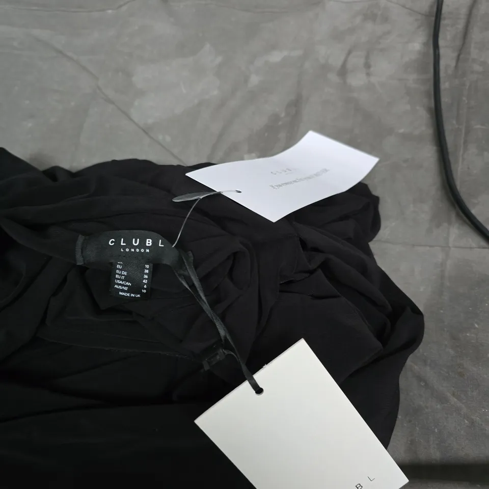 CLUB LONDON BLACK DRAPED ONE-SHOULDER MAXI DRESS