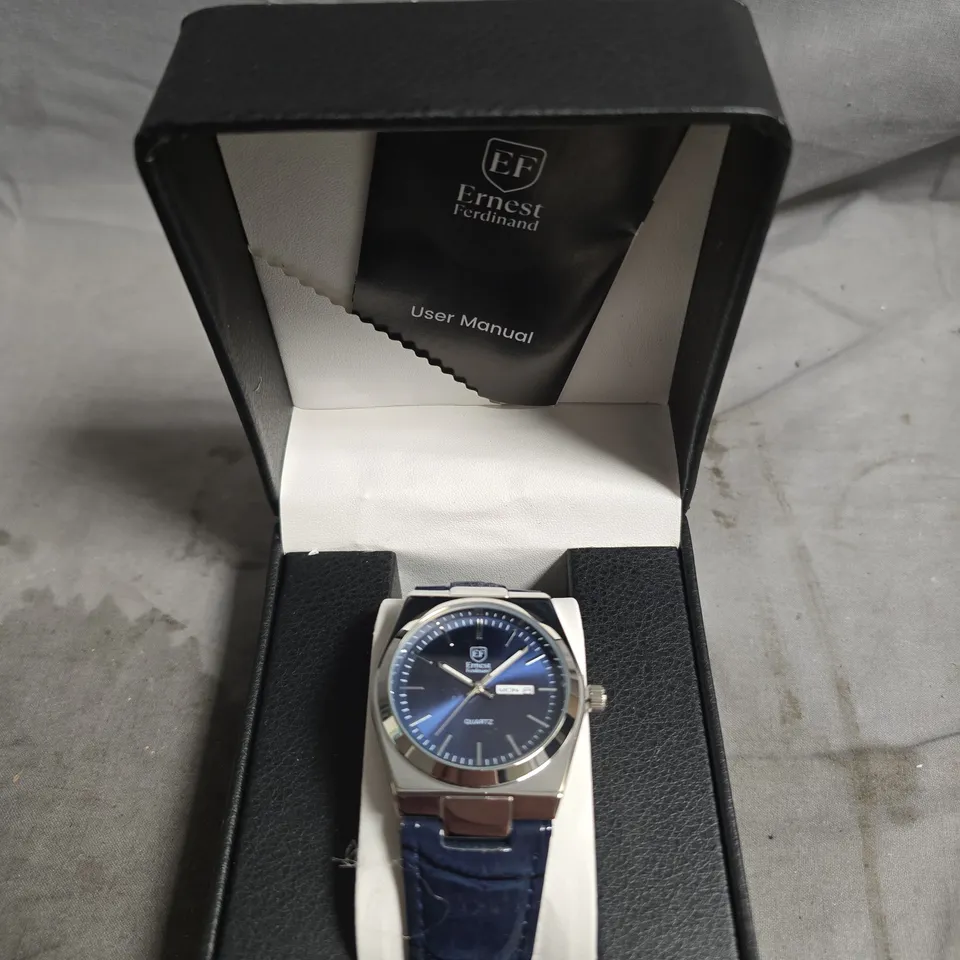 BOXED ERNEST FERDINAND QUARTZ WATCH – BLUE DIAL