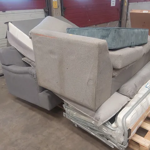 PALLET OF ASSORTED INCOMPLETE SOFA BED PARTS, PIECES AND CUSHIONS