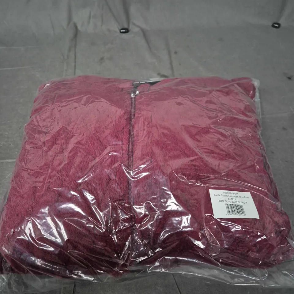 LOUNGEABLE CABLE CUTWORK HOODED ALL IN ONE – BURGUNDY, SIZE L