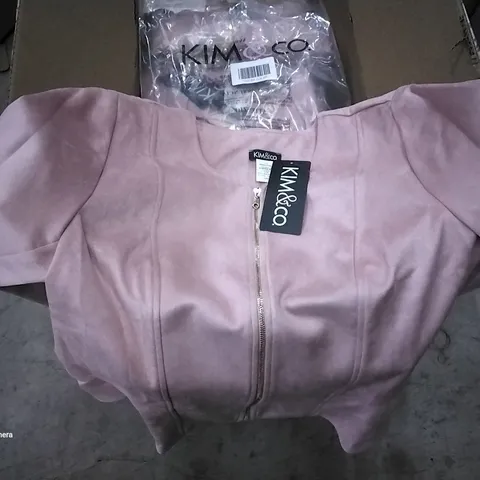 BOX OF APPROXIMATELY 30 ASSORTED BRAND NEW BAGGED KIM AND CO PINK ZIP UP JACKETS VARIOUS SIZES