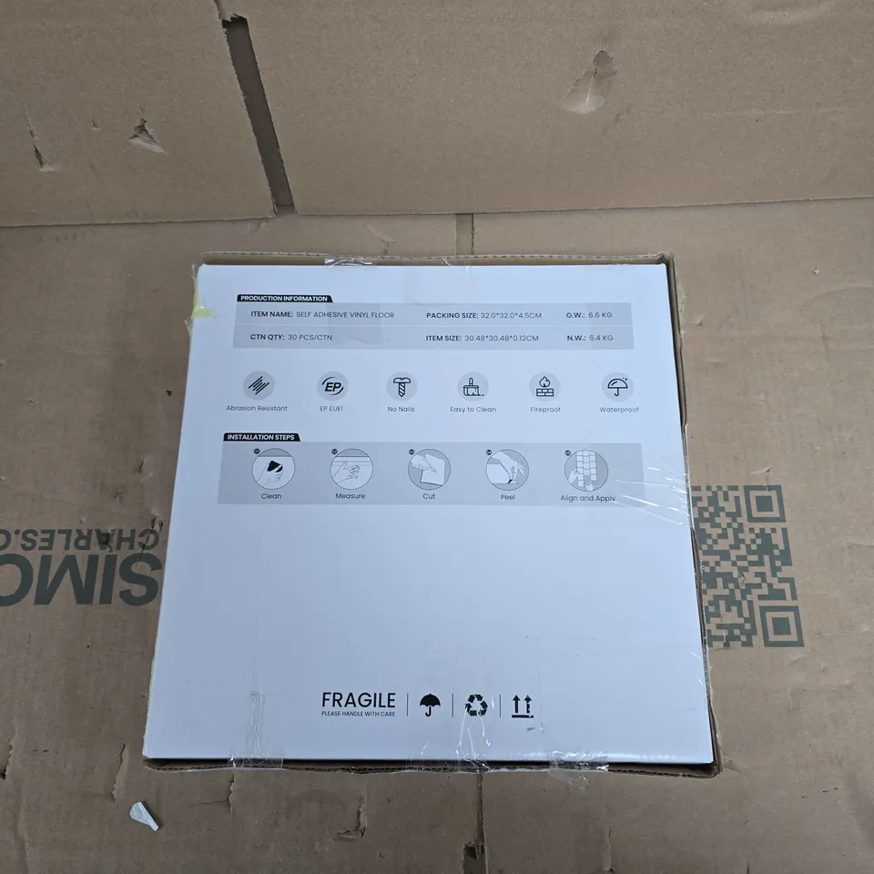 SELF-ADHESIVE VINYL FLOOR TILES – LIGHT WOOD GEOMETRIC PATTERN, BOX OF 30 TILES