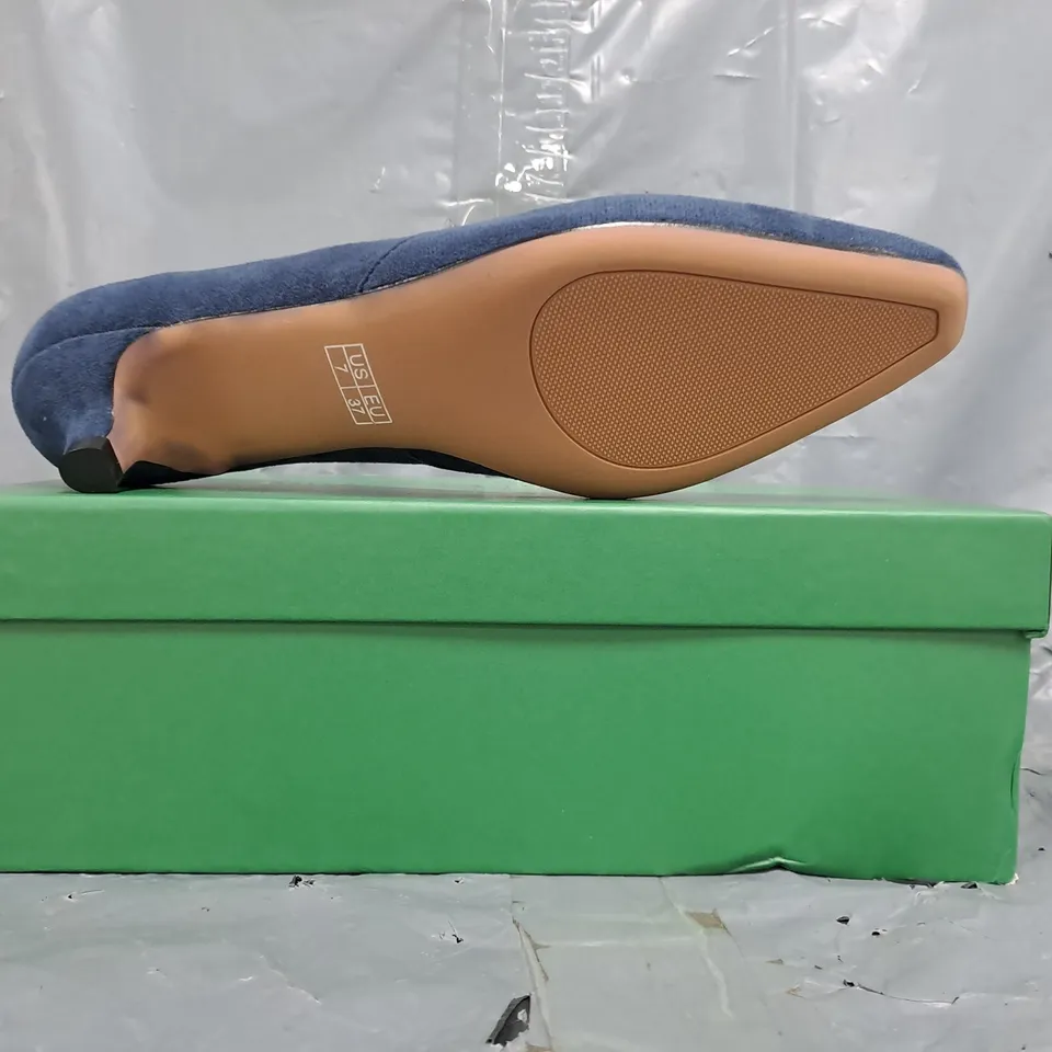 BOXED PAIR OF CASTAMERE LOW HEEL SLIP-ON SHOES IN NAVY SIZE EU 37