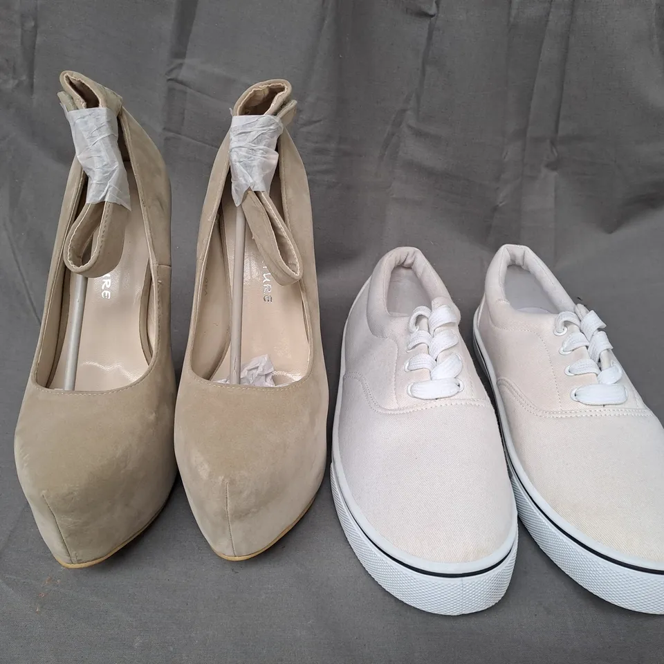 BOX OF APPROXIMATELY 10 ASSORTED PAIRS OF SHOES IN VARIOUS COLOURS, STYLES, AND SIZES
