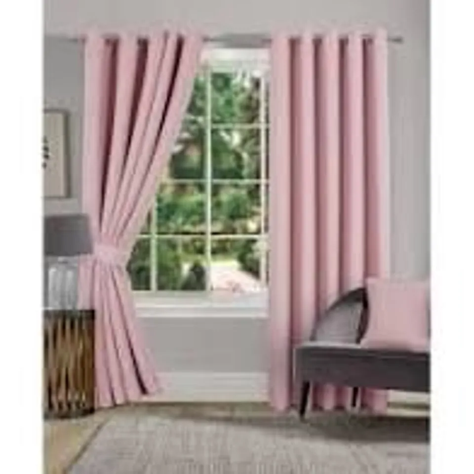 PAIR BAGGED MELIHA EYELET BLACKOUT CURTAINS SOFT PINK W114 D137cm