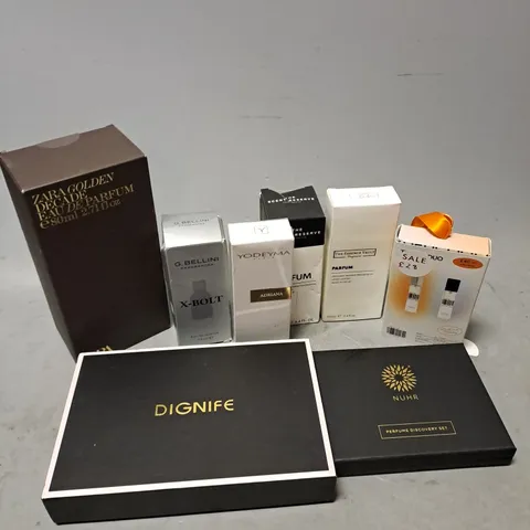 APPROXIMATELY 8 ASSORTED BOXED FRAGRANCES TO INCLUDE - ZARA GOLDEN DECADE - YODEYAMA ADRIANA - DEDCOOL TRAVEL DUO - ETC