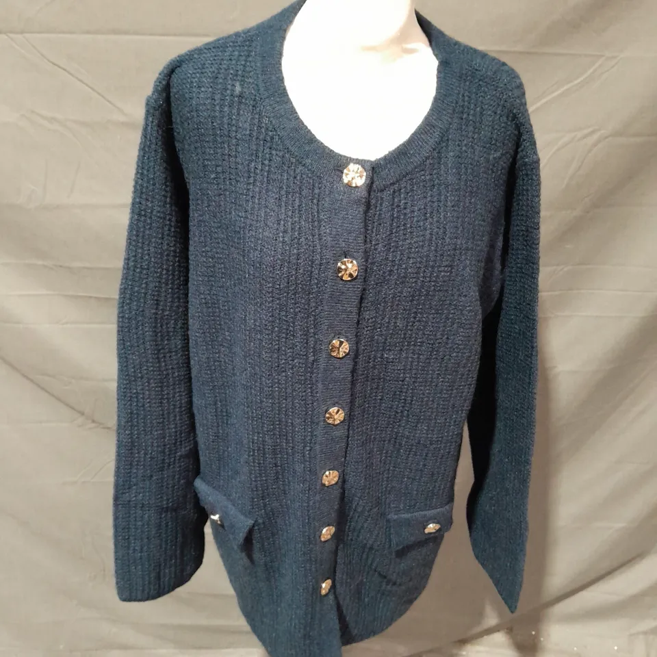 MONSOON NAVY KNITTED BUTTON UP CARDIGAN - LARGE