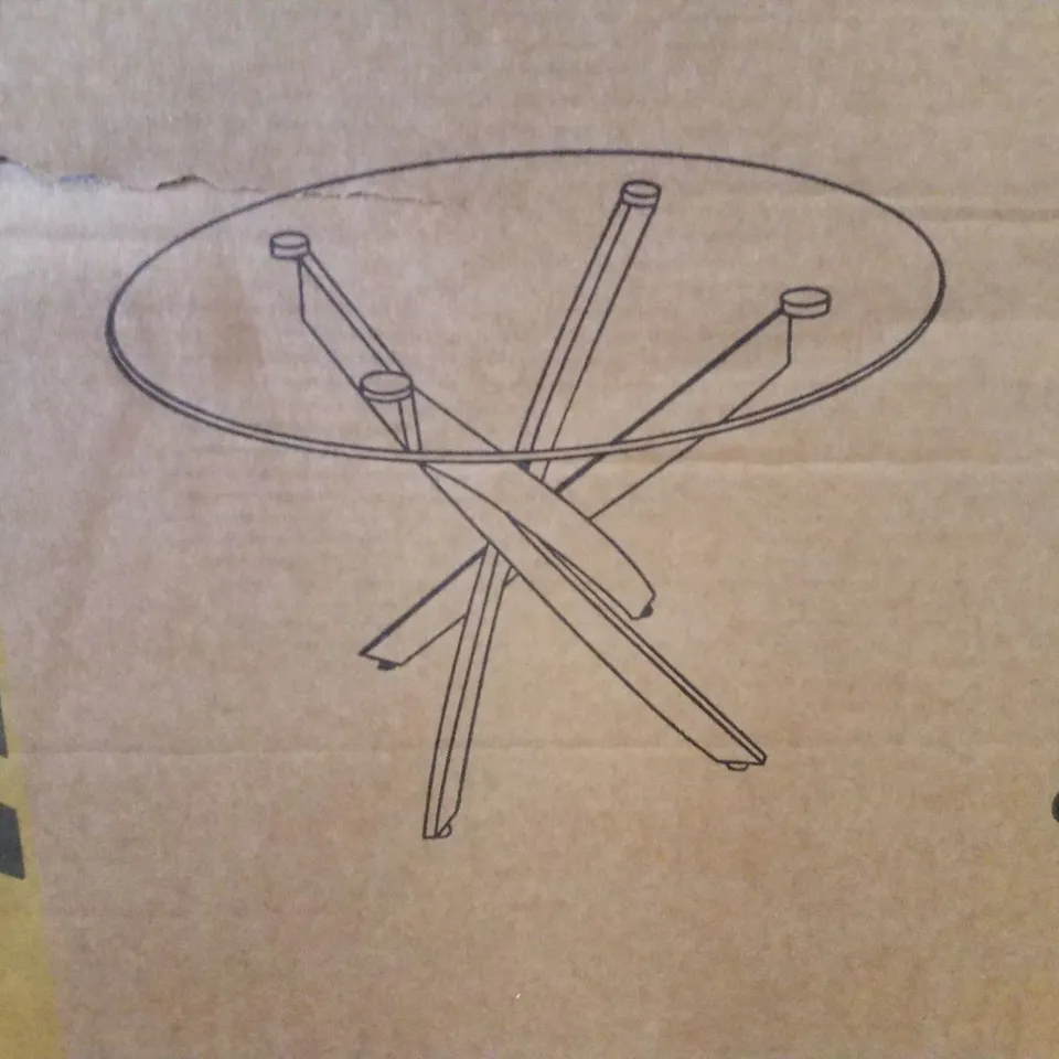BOXED CHOWCHILLA ROUND DINING TABLE TOP WITH LEGS (2 BOXES)