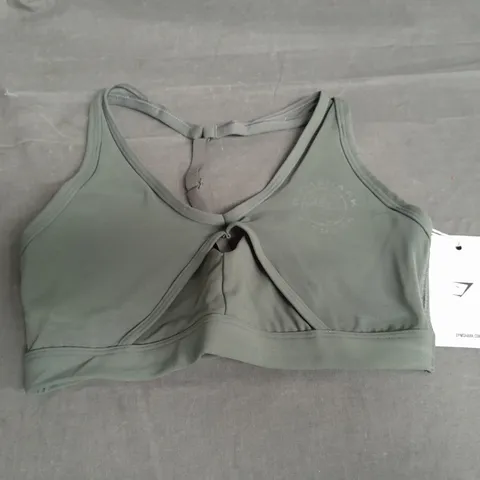 GYMSHARK LEGACY T-BAR SPORTS BRA IN DUSK GREEN - XS LIGHT SUPPORT