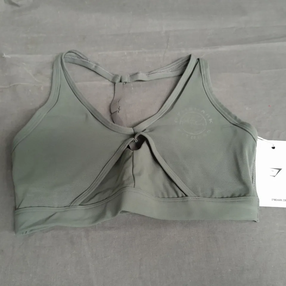 GYMSHARK LEGACY T-BAR SPORTS BRA IN DUSK GREEN - XS LIGHT SUPPORT