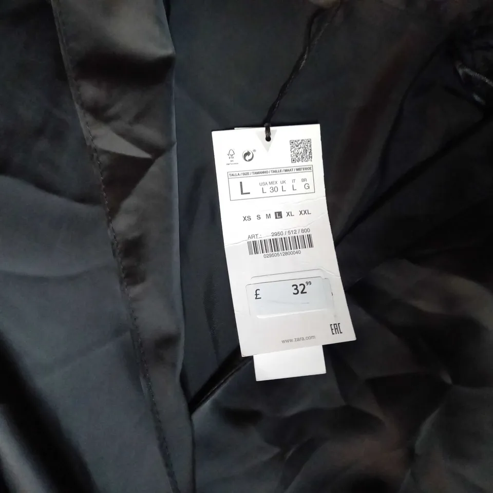 ZARA BLACK SATIN SHIRT DRESS - LARGE