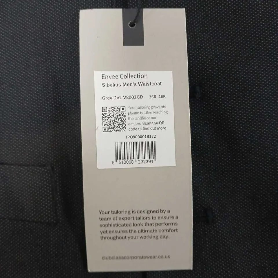 CLUB CLASS ENVEE SIBELIUS MEN'S WAISTCOAT – GREY DOT, V8002GD  36R 46R 