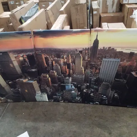 AERIAL VIEW OF NEW YORK CITY SUNSET - 3 PIECE WRAPPED CANVAS PRINT