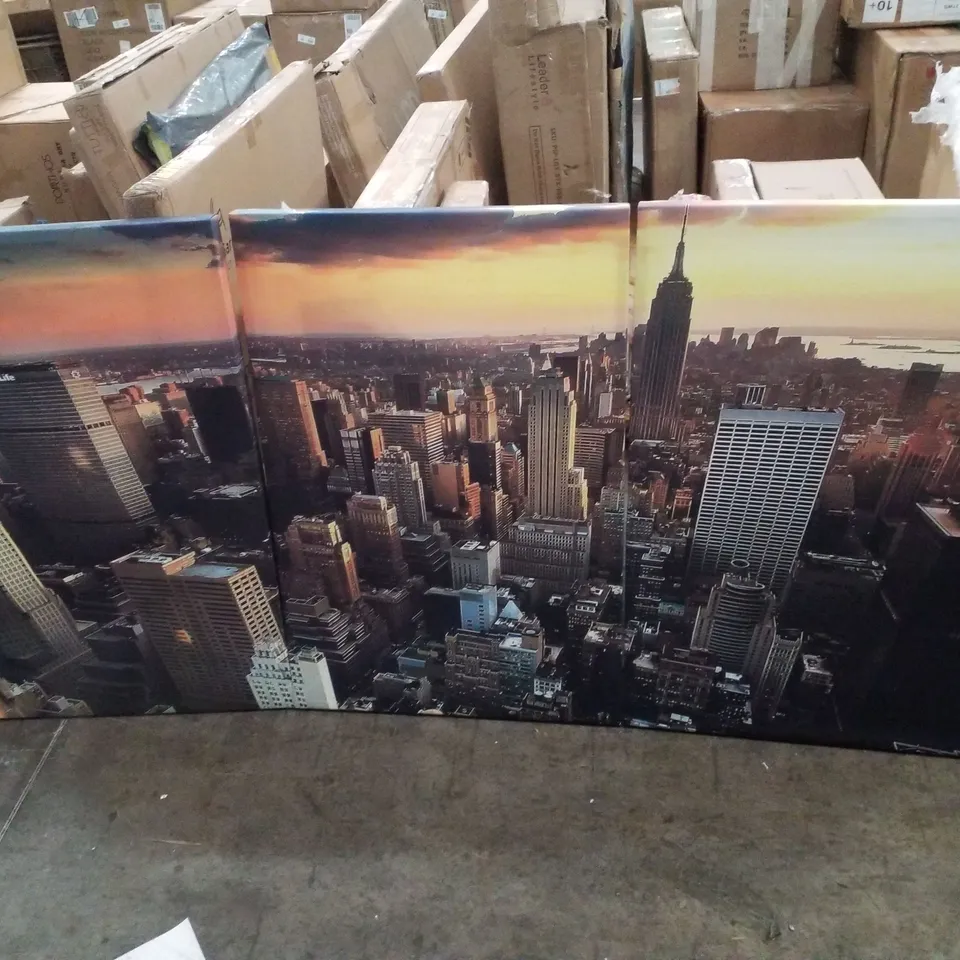 AERIAL VIEW OF NEW YORK CITY SUNSET - 3 PIECE WRAPPED CANVAS PRINT