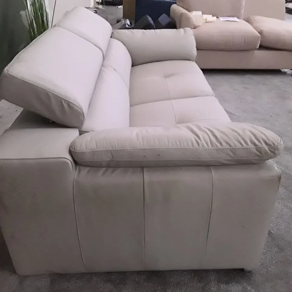 QUALITY DESIGNER 3 SEATER SOFA - IVORY LEATHER