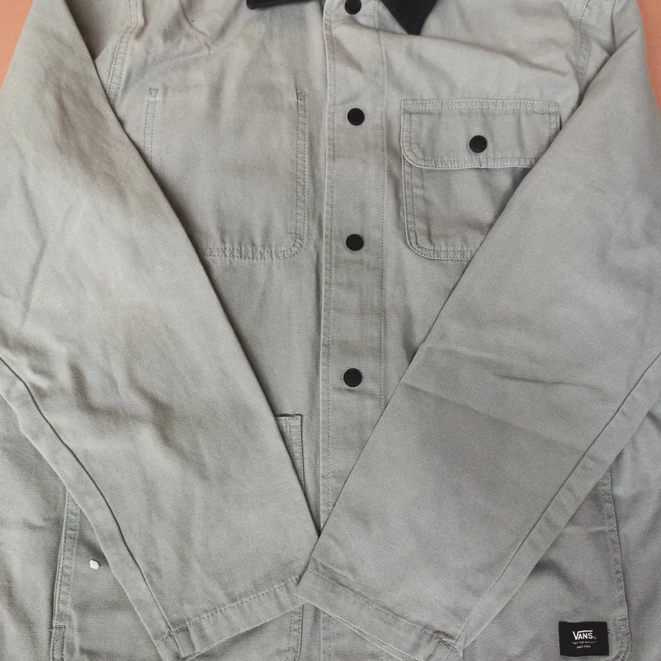 VANS PALE BLUE DRILL CHORE COAT WITH BLACK CORD COLLAR SIZE MEDIUM