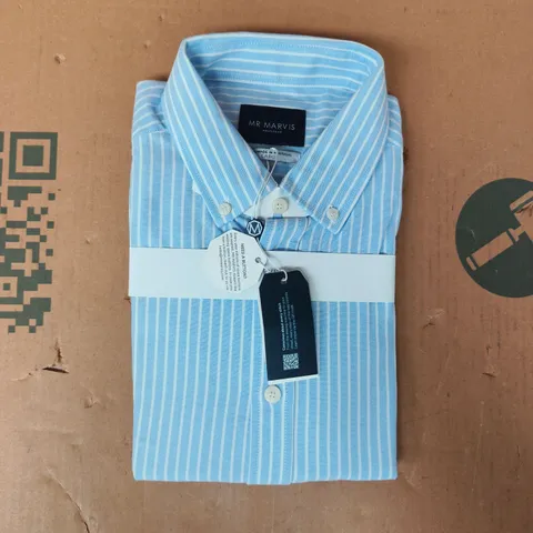 MR MARVIS THE OXFORD STRIPED SHIRT IN BLUE/WHITE SIZE LARGE