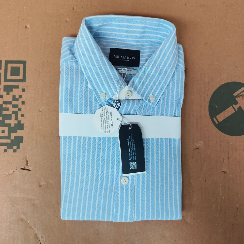 MR MARVIS THE OXFORD STRIPED SHIRT IN BLUE/WHITE SIZE LARGE