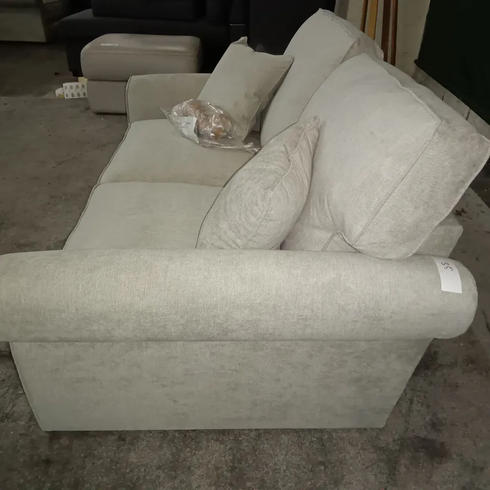 LIGHT GREY FABRIC 2-SEATER CUDDLER SOFA ON WOODEN LEGS