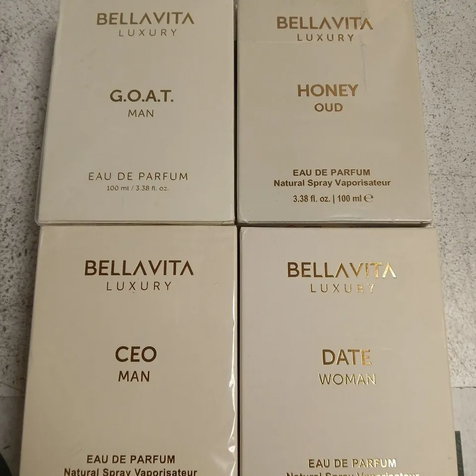 APPROX 9 X 100ML ASSORTED Bellavita Luxury FRAGRANCES TO INCLUDE DATE WOMAN, CEO MAN, GOAT MAN, ETC