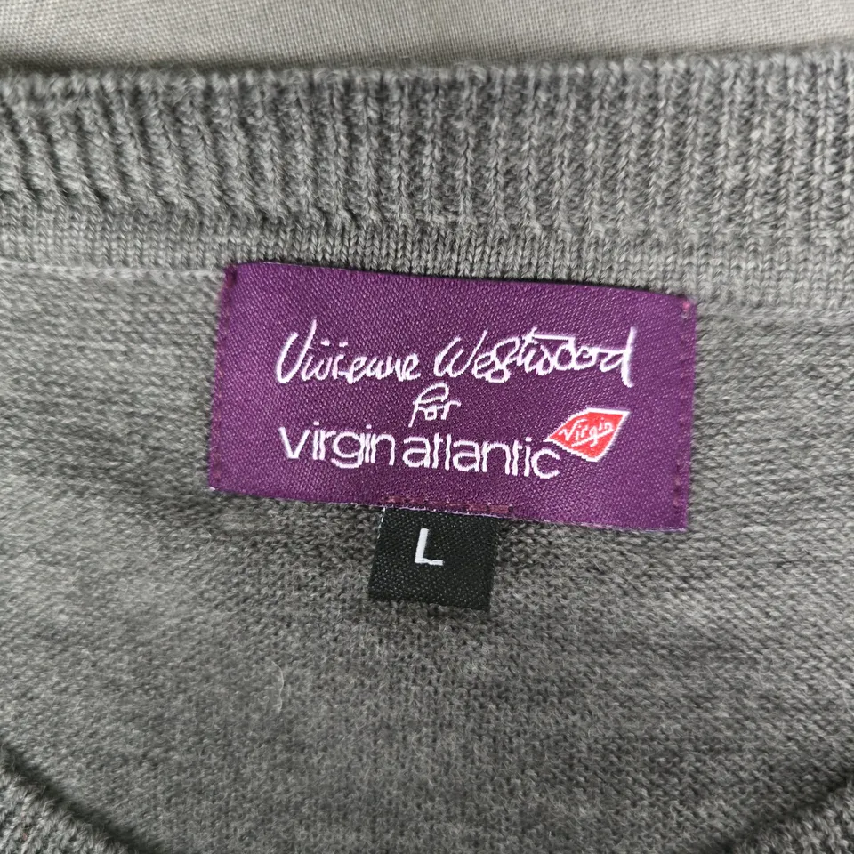 VIVIENNE WESTWOOD FOR VIRGIN ATLANTIC STRIPED KNIT JUMPER – GREY, UK SIZE L
