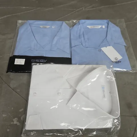 APPROXIMATELY 14 ASSORTED DISLEY SHIRTS IN VARIOUS SIZES IN WHITE & BLUE