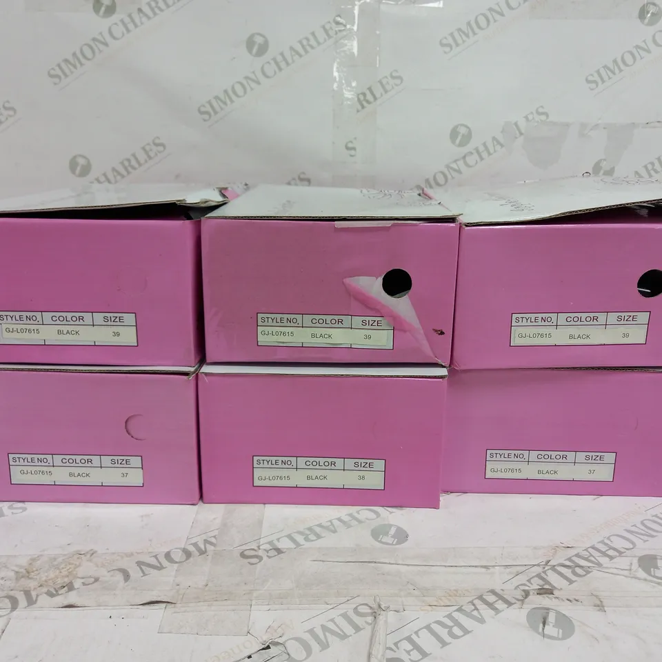 6 BOXED PAIRS OF APPLE FOOTWEAR BLOCK HEEL SANDALS IN BLACK VARIOUS SIZES TO INCLUDE SIZES 37, 38, 39
