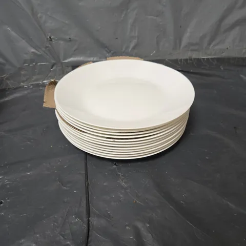 APPROXIMATELY 12 WHITE GLASS DINNER PLATES - COLLECTION ONLY