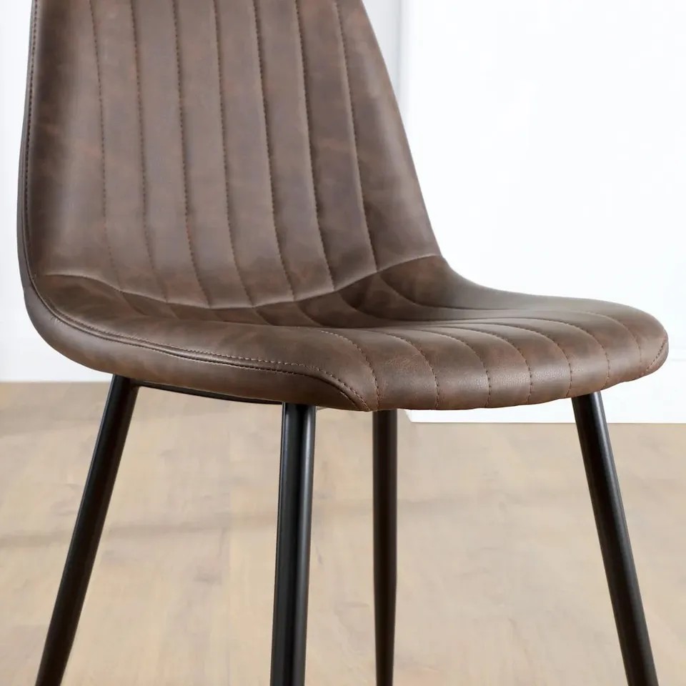 BOXED BROOKLYN DINING CHAIR, VINTAGE BROWN CLASSIC FAUX LEATHER & BLACK STEEL