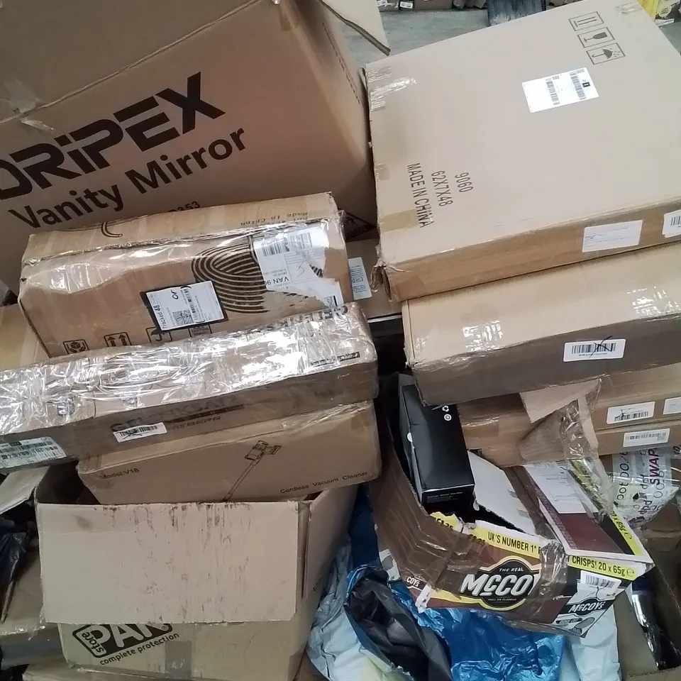 PALLET CONTAINING VARIOUS ASSORTED BOXED HOUSEHOLD CUSTOMER RETURNS TO INCLUDE: TORR TURBO BUCKET, FOLDING TABLES, HAND TOOLS ETC.