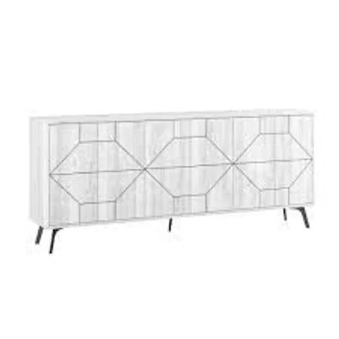 BOXED 183CM WIDE MODERN GEOMETRIC SIDEBOARD STORAGE WITH PUSH-TO-OPEN DOORS - WHITE (3 BOXES)