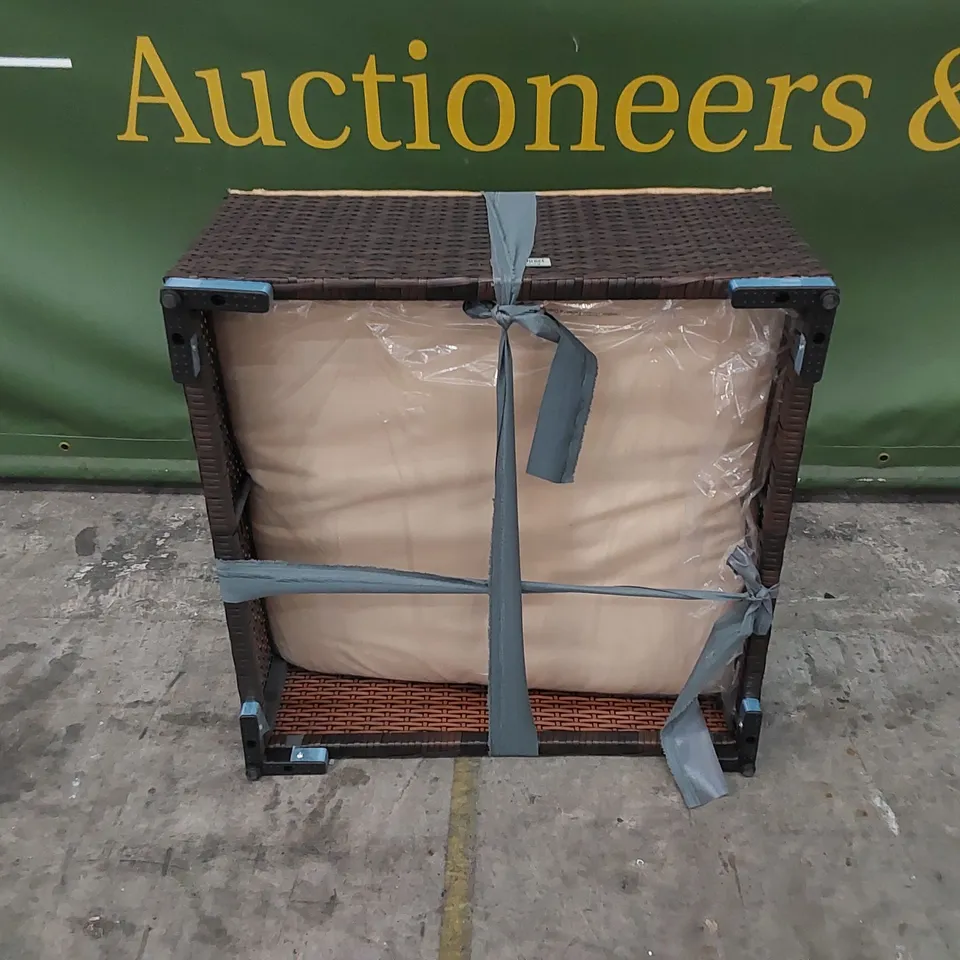 DESIGNER OTTOMAN/COFFEE TABLE IN RATTAN CHOCOLATE MIX AND COFFEE CREAM COLOUR WITH GLASS TOP